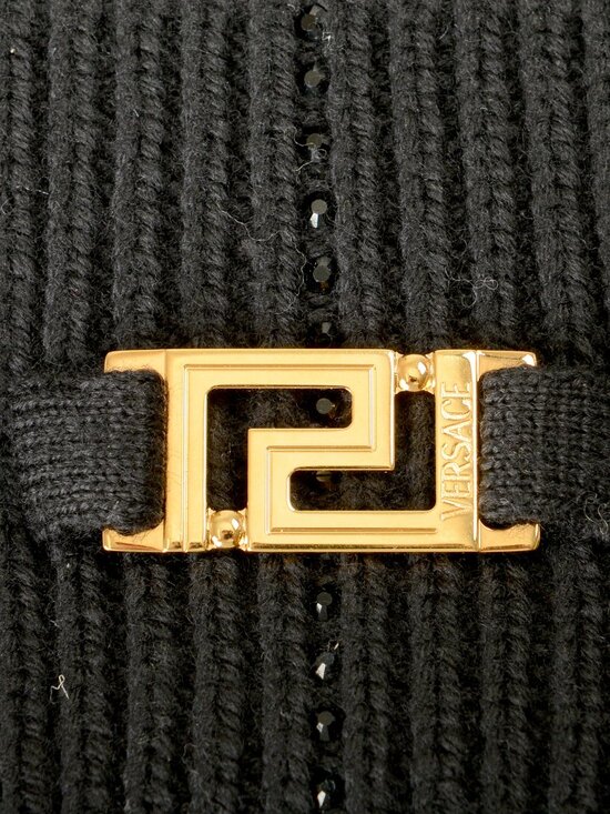 Versace Black Ribbed Strass Decorated 100% Wool Beanie Hat One Size main image 3